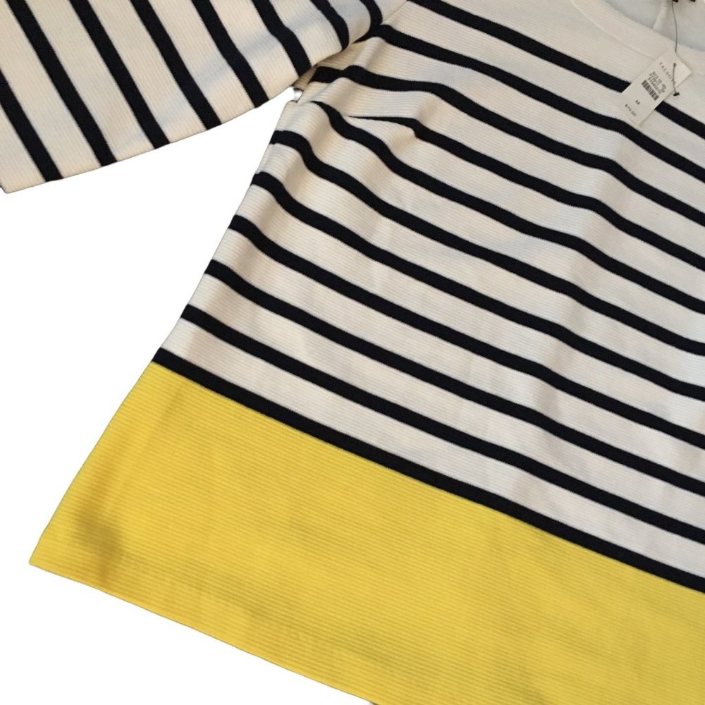 Talbots Cream Navy Stripe Color Block Top - image 4